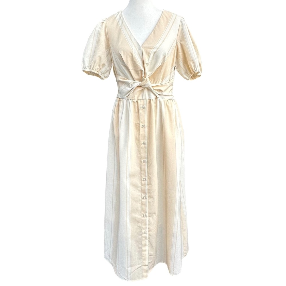 Sam Edelman V-Neck‎ Shirtdress Maxi Butter Stripe Twist Front Dress NWT Size 6